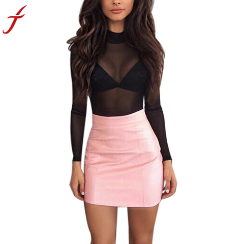 Image of Women Sexy Bandge leather skirt High Waist Pencil Bodycon Hip Short A-Line Skirt bodycon short skirts womens