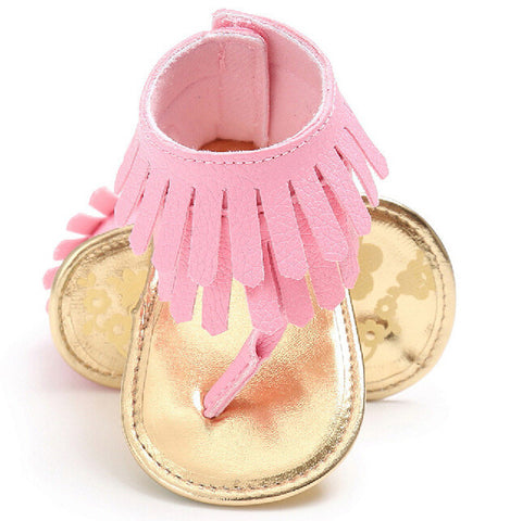 Image of Baby girls sandals tassel summer shoes Girl Crib Shoes Flower Soft Sole Anti-slip Baby Sneakers Sandals