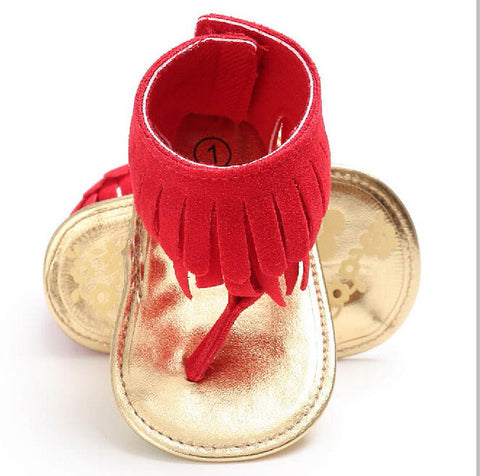 Image of Baby girls sandals tassel summer shoes Girl Crib Shoes Flower Soft Sole Anti-slip Baby Sneakers Sandals