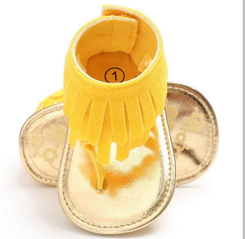 Image of Baby girls sandals tassel summer shoes Girl Crib Shoes Flower Soft Sole Anti-slip Baby Sneakers Sandals