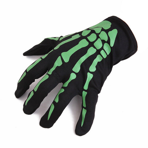 Image of 2017 Fashion New Halloween Skull Bone Skeleton Goth Racing Full Finger Gloves White Green luvas de inverno High Quality