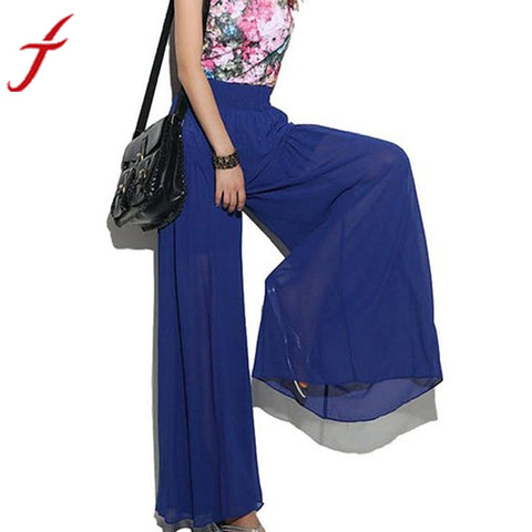 Image of New Lady Wide Leg Chiffon High Waist Pants Long Loose Culottes Trousers Jecksion #LYW