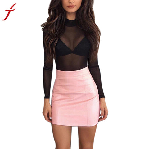 Image of Women Sexy Bandge leather skirt High Waist Pencil Bodycon Hip Short A-Line Skirt  bodycon short skirts womens