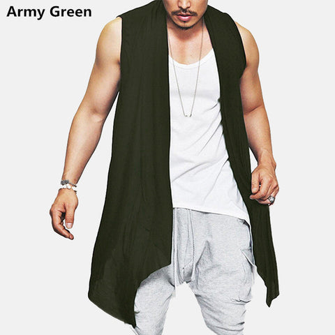 Image of Casual Summer Hip Hop Tops Men Cardigan Vest Coat Sleeveless Long Jacket Coat Irregular Hem Shawl Wrap Waistcoat Punk Style Top